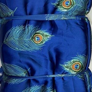 5.47 Yards of Royal Blue Peacock Feather Print Luxurious Satin Fabric
